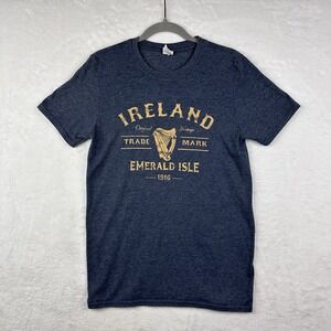Ireland Emerald Isle T Shirt Mens Medium Graphic Short‎ Sleeve Stretch Tee Gray